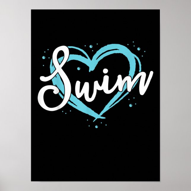 Love Swimming Swim Team  Heart Lover Blue Swimmer Poster (Front)