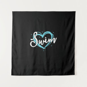 Love Swimming Swim Team Heart Lover Blue Swimmer Tapestry