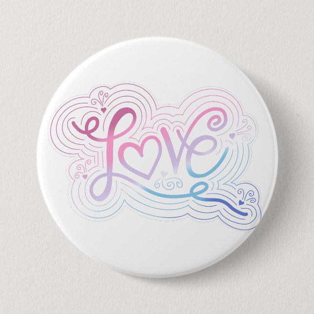 Love Swirl Doodle Bigender Pride Flag Lettering 3 Inch Round Button (Front)