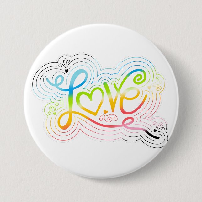 Love Swirl Doodle Queer Pride Flag Lettering 3 Inch Round Button (Front)
