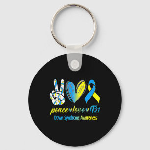 Love T21 Blue Yellow Ribbon Down Syndrome Awarenes Keychain