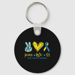 Love T21 Down Syndrome Awareness Ribbon Men Women  Keychain