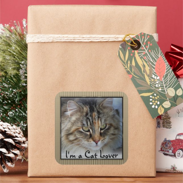 Love Tabby Cat Square   Square Sticker (Holiday)