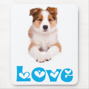 Love Tan & White Border Collie Puppy Dog Mousepad
