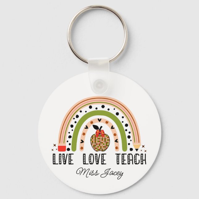Love Teach Inspire Rainbow Teacher Appreciation Keychain (Front)