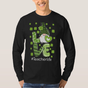 Love Teacher Life Gnome Leopard Shamrock St Patric T-Shirt