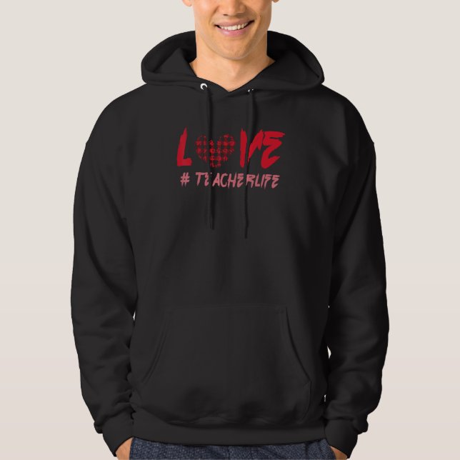 Love Teacher Life Lots Of Hearts Valentine Day Cou Hoodie (Front)