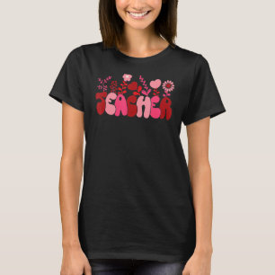 Love Teacher Retro Happy Valentine's Day Groovy Fl T-Shirt