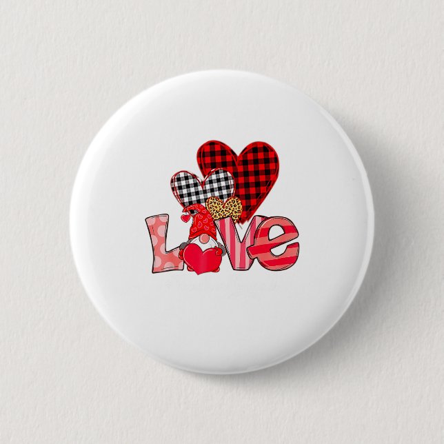 Love Teacher Squad Gnome Hearts Valentines Gnome T 2 Inch Round Button (Front)