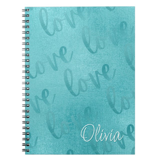 Love Teal Script Pattern Turquoise  Notebook (Front)