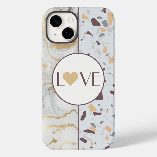 Love Terrazzo coque iphone en marbre avec Gold Hea (Verso)