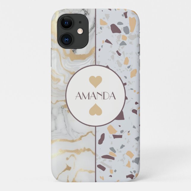 Love Terrazzo Marble coque iphone nom du client (Dos)