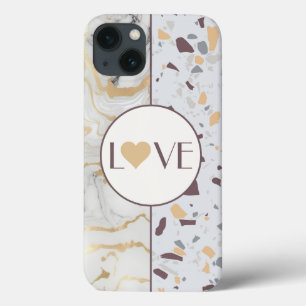 Love Terrazzo Marble iPhone Case with Gold Heart 