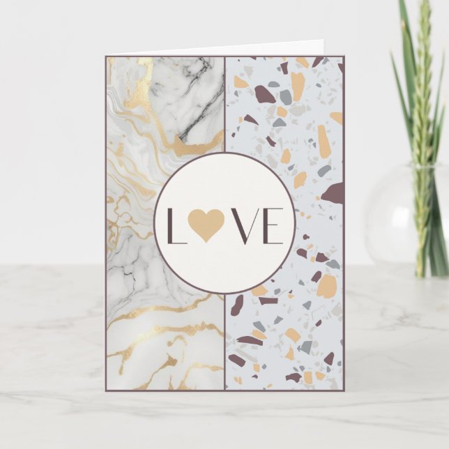 Love Terrazzo-Marble with Gold Heart Folded Card (Front)