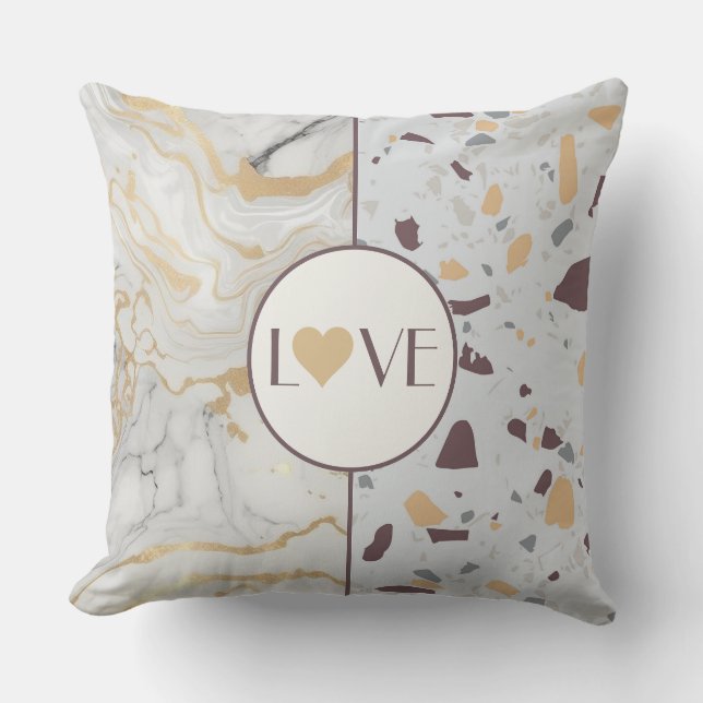 Love Terrazzo-Marble with Gold Heart Pillow (Front)