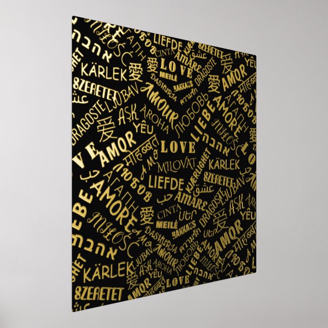 Love Text Black and Gold Foil Prints Wall Decor (Laydown)