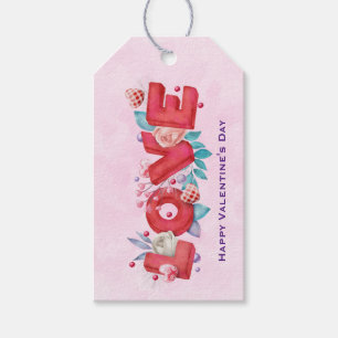 Love Text Bold Block Font Watercolor Gift Tags