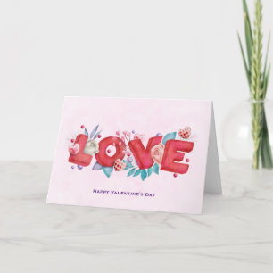 Love Text Bold Block Font with Flowers Valentine's Card