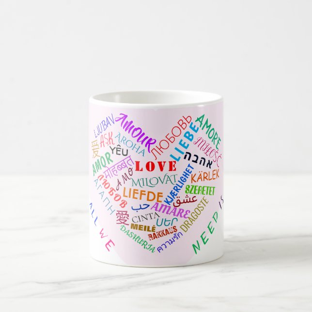 Love Text Coffee Mug Gift with Heart (Center)