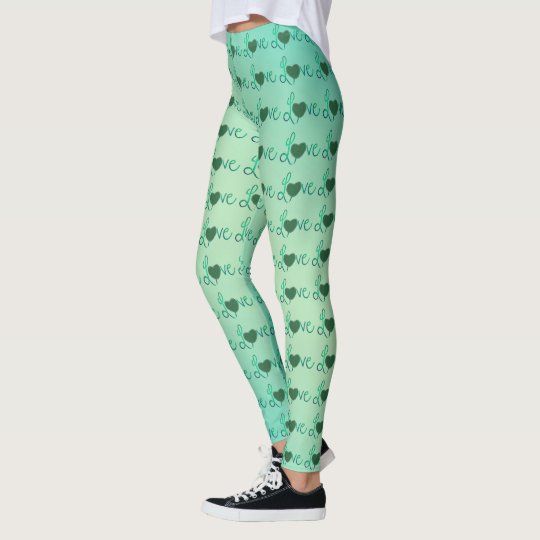 Love text design green heart pattern Leggings