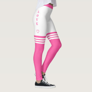 Love Text Heart Pink White Leggings - Your Colours