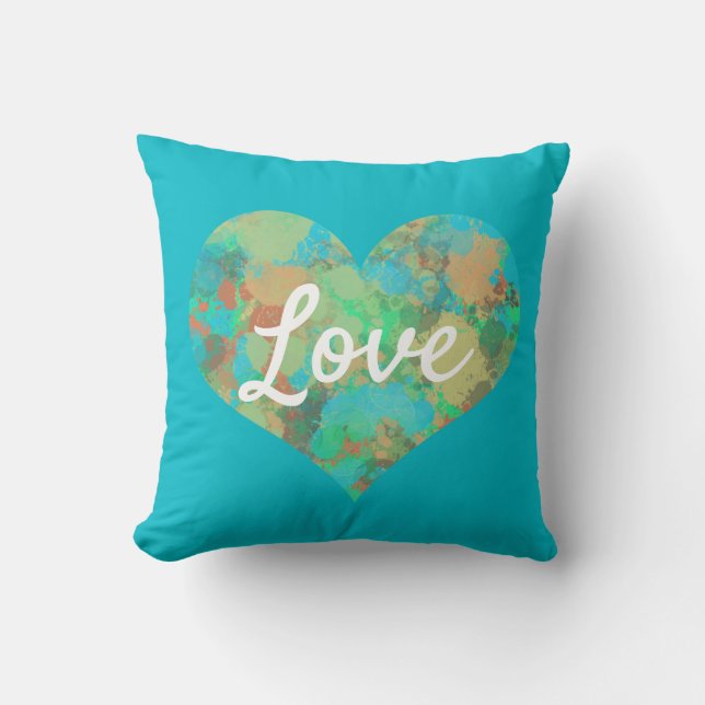 Love Text Heart Shape Green Drops 2 sided Throw Pillow (Front)