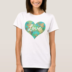 Love Text Heart Shape Green Drops T-Shirt