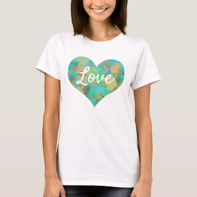 Love Text Heart Shape Green Drops T-Shirt (Front)