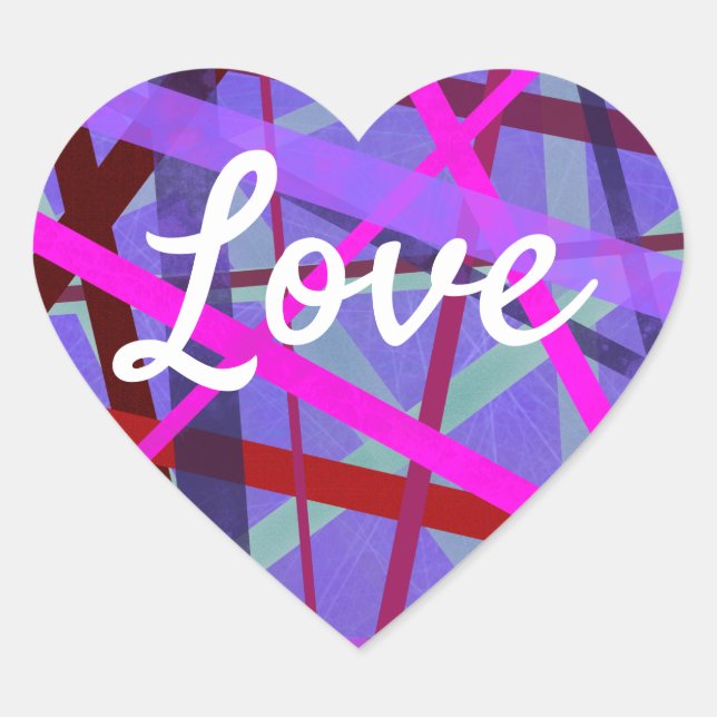 Love Text Heart Shape Pink & Purple Lines Pattern Sticker (Front)