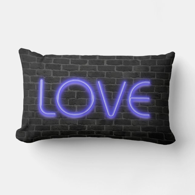 LOVE text in neon lights on brick Lumbar Pillow (Front)