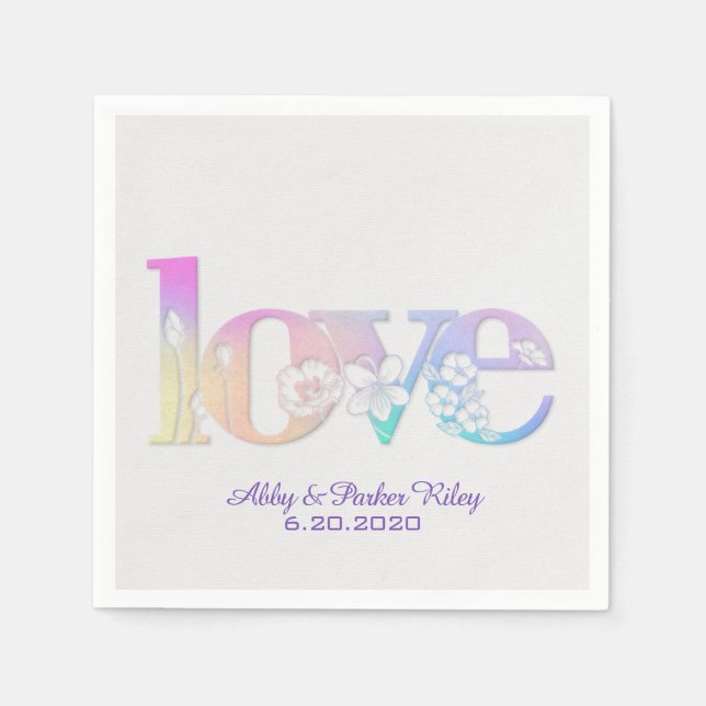 Love text in rainbow floral pattern napkin (Front)