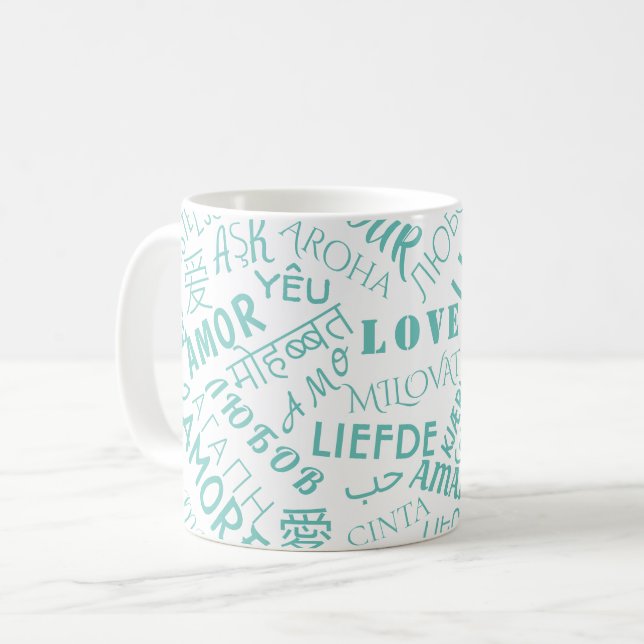 Love Text Mug Multilingual - Choose Colours (Front Left)