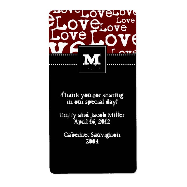 Love Text Personalized Wine Labels in Merlot (Front)