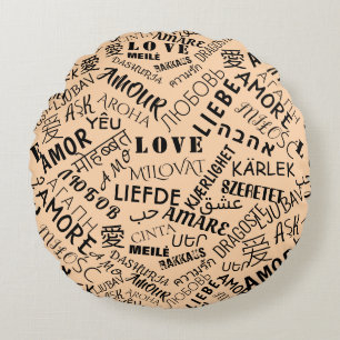Love Text Round Pillow Multi Language Your Colors