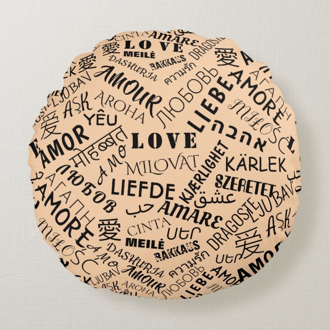 Love Text Round Pillow Multi Language Your Colors (Front)