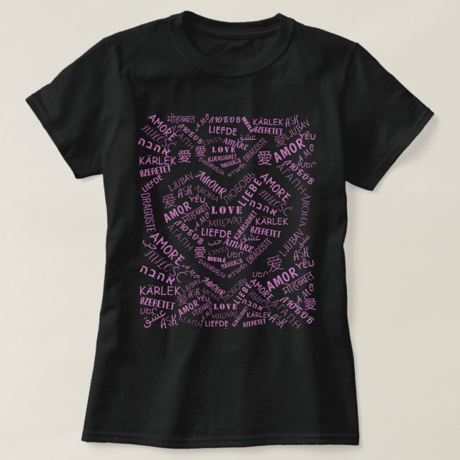 Love Text T-Shirt Multi Language nternational (Design Front)