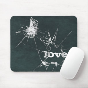 Love Text Under Shattered Glass Mouse Pad