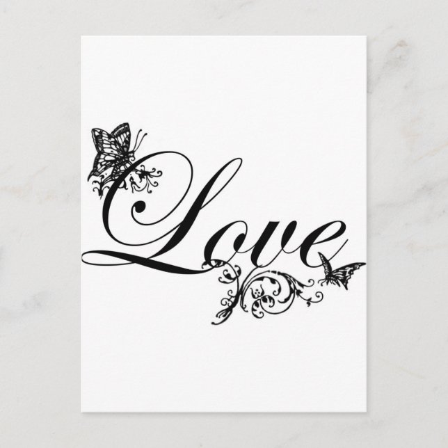 Love Text with Butterflies Custom Postcard (Front)