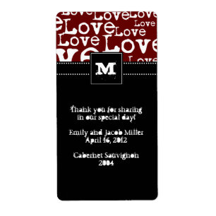 Love Texte Personnalisé Vins Étiquettes en Merlot