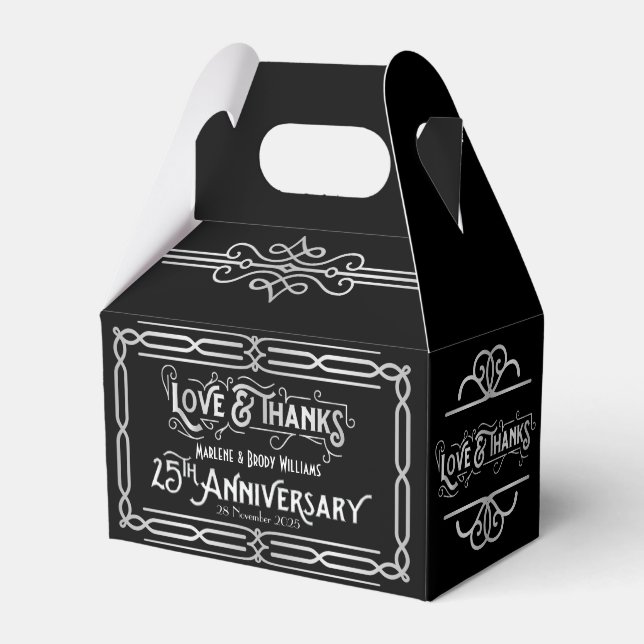 Love & Thanks 25th Wedding Anniversary Silver Favor Box (Front Side)
