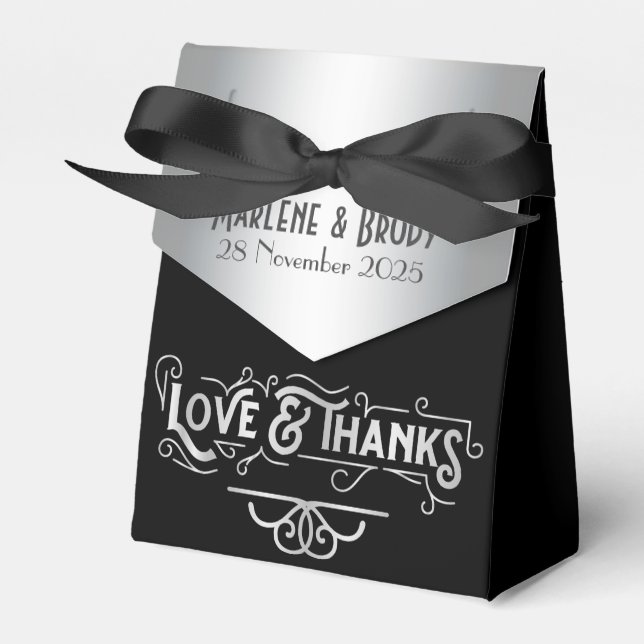 Love & Thanks 25th Wedding Anniversary Silver Favor Box (Front Side)