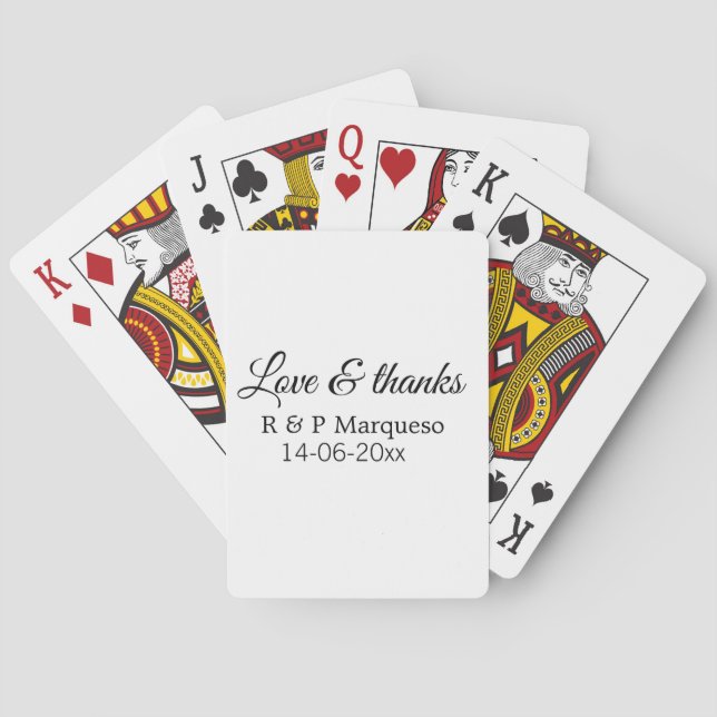 Love & thanks add couple name wedding add date yea playing cards (Back)