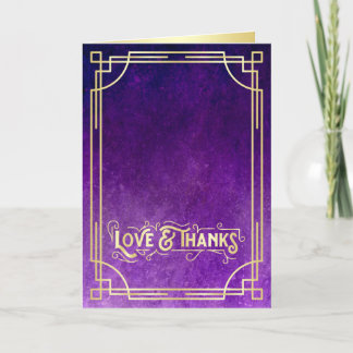 Love & Thanks Art Deco Gold Purple Add Your Photo Thank You Card