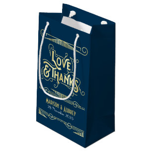 Love & Thanks Art Deco Wedding Gold Blue Favour Small Gift Bag