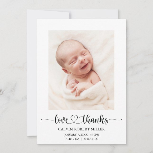 Love Thanks Baby Birth Announcement Photo Card (Front)