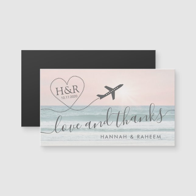 Love & Thanks Beach Wedding Favor Magnet (Devant / Derrière)