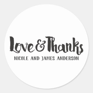 Love & Thanks Black Fat Thick Script Thank You Classic Round Sticker