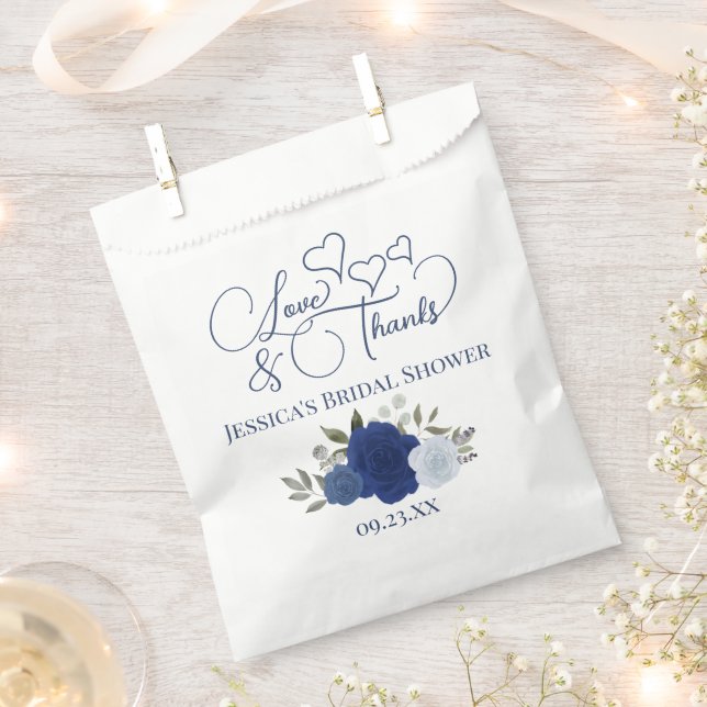 Love & Thanks Blue Boho Roses Bridal Shower Favour Bag (Clipped)
