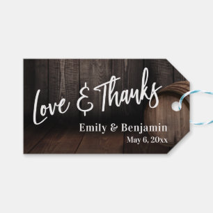 Love & Thanks Casual Handwriting Wooden Barrel Gift Tags
