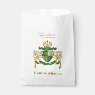Love & Thanks Coat of Arms Green Gold Lion Emblem Favour Bag